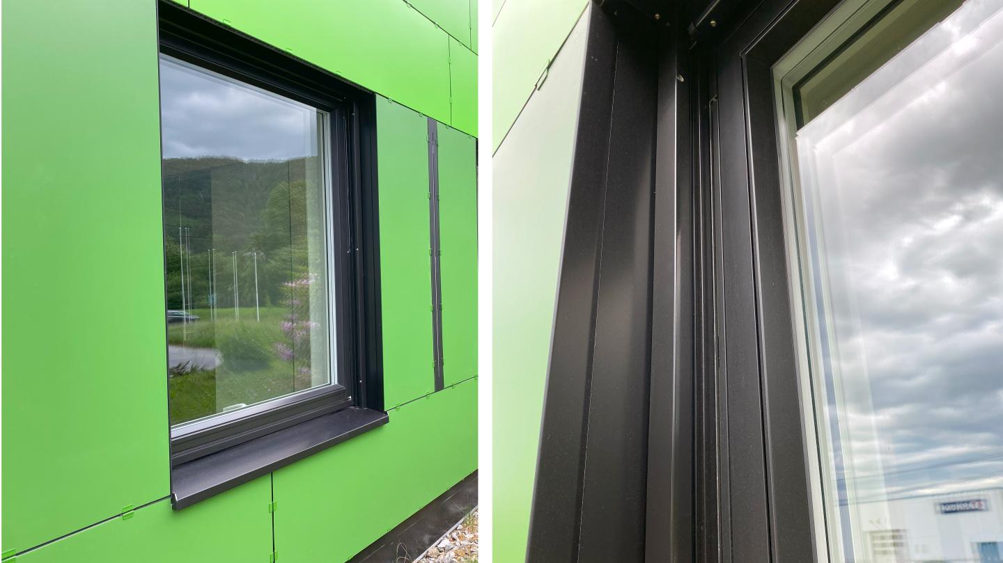 Close up of a photo showing aluminium windows